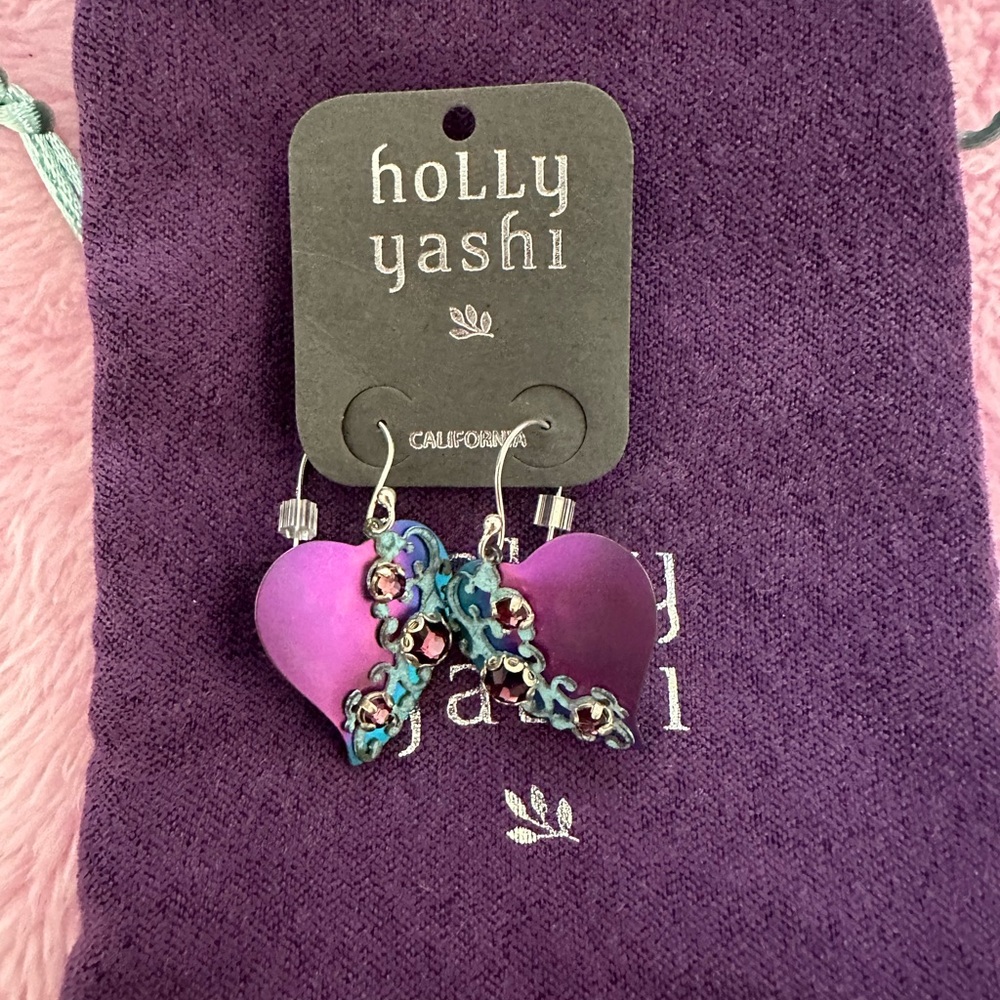 Rare Holly Yashi Purple Antonia Heart Earrings